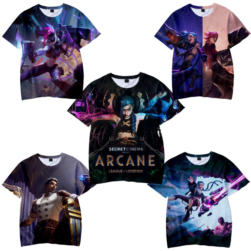 

Hot Game League of Legends 3D T Shirt Women Men Summer Short Sleeve Funny Tshirt Graphic Tees LOL Arcane Jinx Cosplay Costume, 001