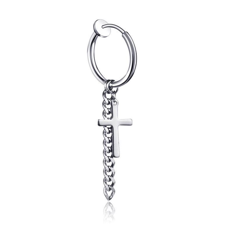 

stainless steel chain Cross earrings dangle hip hop no hole clip on ear rings fashion jewelry for women men gift will and sandy