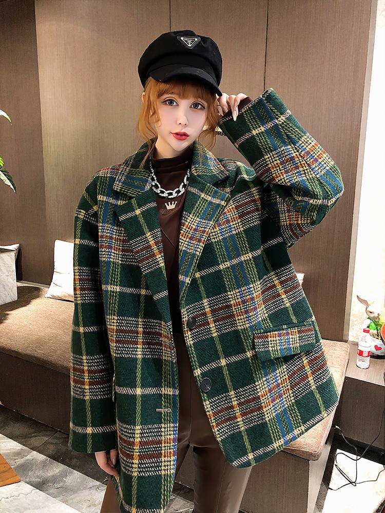 

Plaid Woolen Cotton Coat Comen's short Autumn and Winter 2020 new Style Korean Fashion small Thick Woolen Coat fashionable loose, Gag