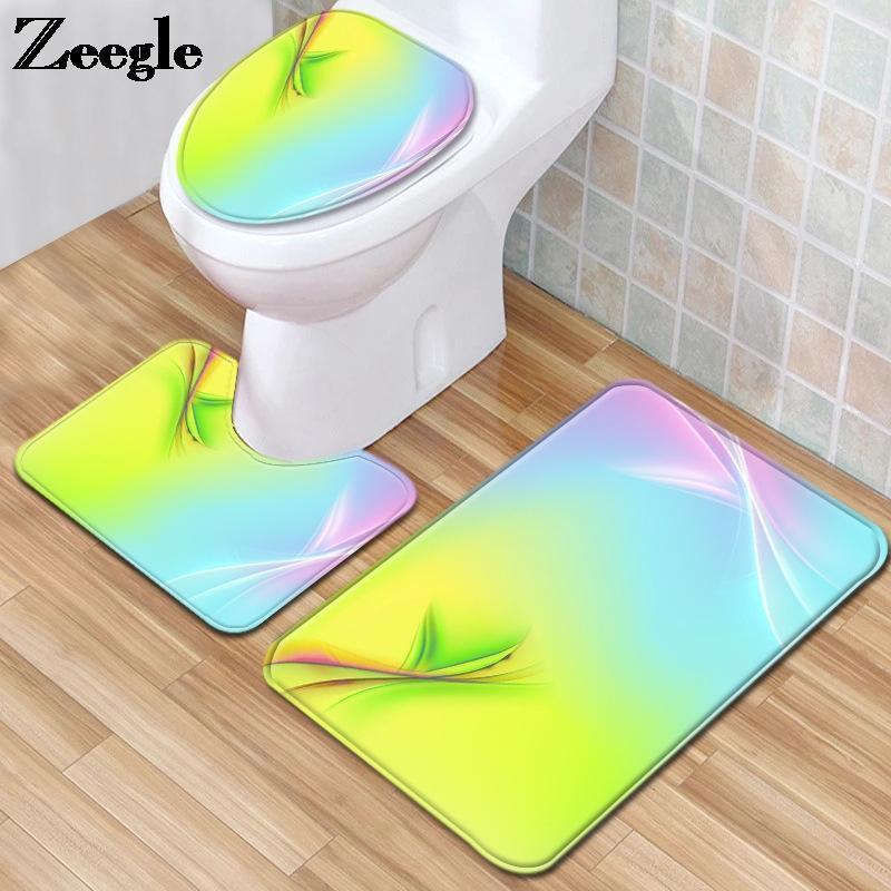

Colorful Bath Mat in the Bathroom Home Decor Toilet Seat Cover Mat Bath Carpet Set for Bathroom Microfiber Shower Foot Rug Set1