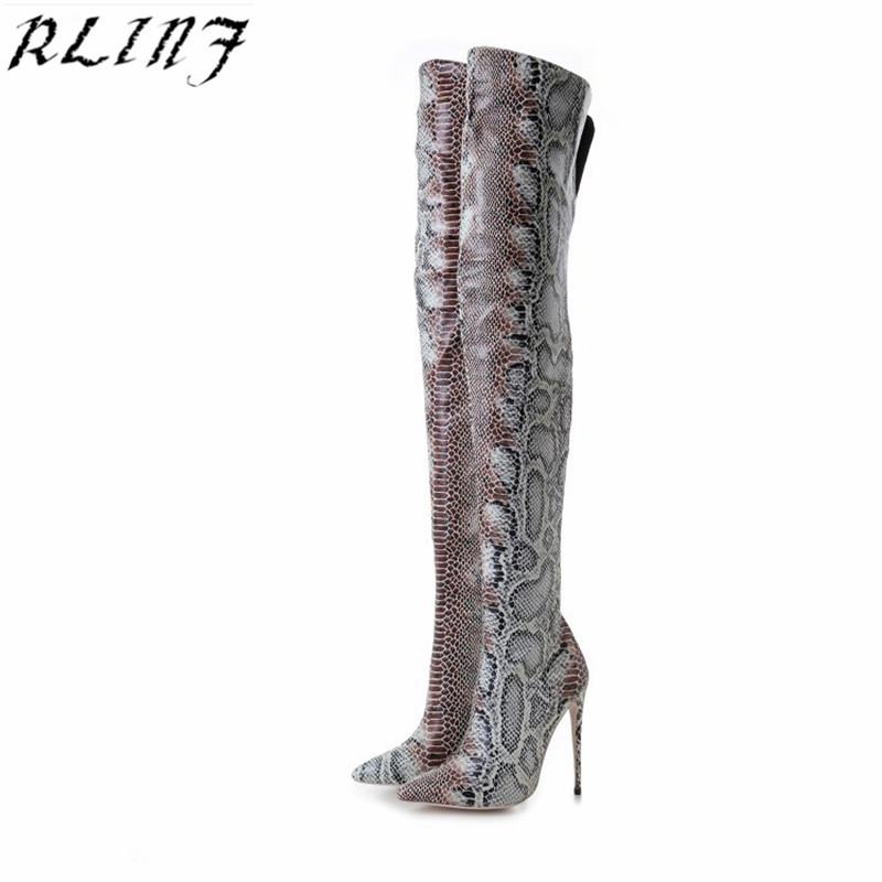 

RLINF Sexy Black Boots Thin High Heels Serpentine Pointed High Heel Over Knee Boots, Dark grey