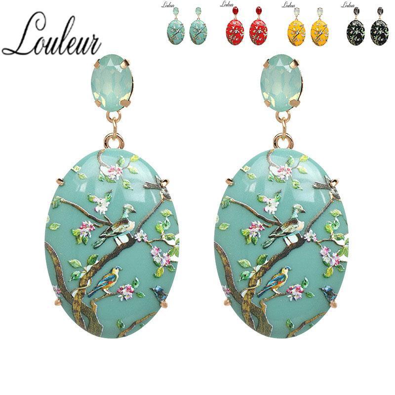 

Luleur 4 colors Acrylic Chinese style ceramics Branch bird pandent earring party for woman jewelry 2020 summer1