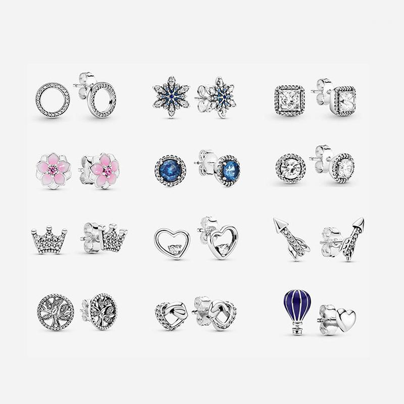 

Stud LoveRight Snowflake Heart Earrings 925 Sterling Silver Piercing Ear Pan-Style For Women Wedding Party Jewelry, Golden;silver