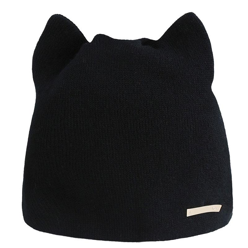 

Cute Cat Ear Women Hat Warm Winter Autumn Soft Knitted Beanie Solid Color Lady Cap Casual Skullies Beanies, Khaki