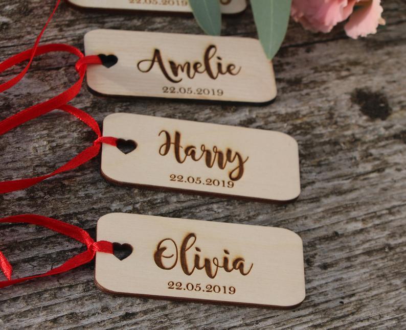 

Laser cut custom wedding place name/Custom wood wedding signs/Wooden place cards/ table decor/Laser cut names/HEART TAGS