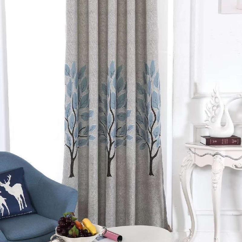 

Nordic Thick Big Tree Single Flower Printing Blackout Diamond Curtains for Living Room Bedroom Bay Window Curtains Custom1, Tulle