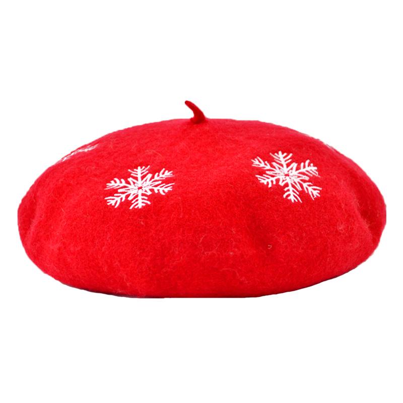 

DOUBCHOW Women's Snow Flake Embroidered Artist Wool French Berets Cap Hats Teenagers Girls Maiden Baret Beanie Cap Flat Hat, Red