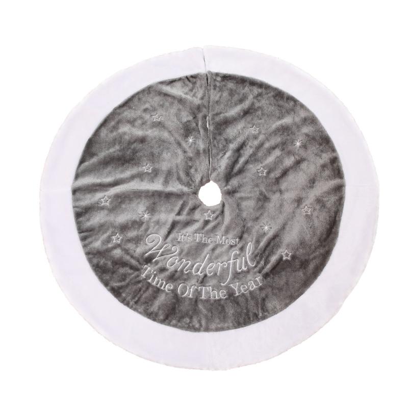 

Christmas Tree Skirt Trim Short Plush New Year Embroidered Star Atmosphere Home Decoration Party Quilted Holiday Round Craft