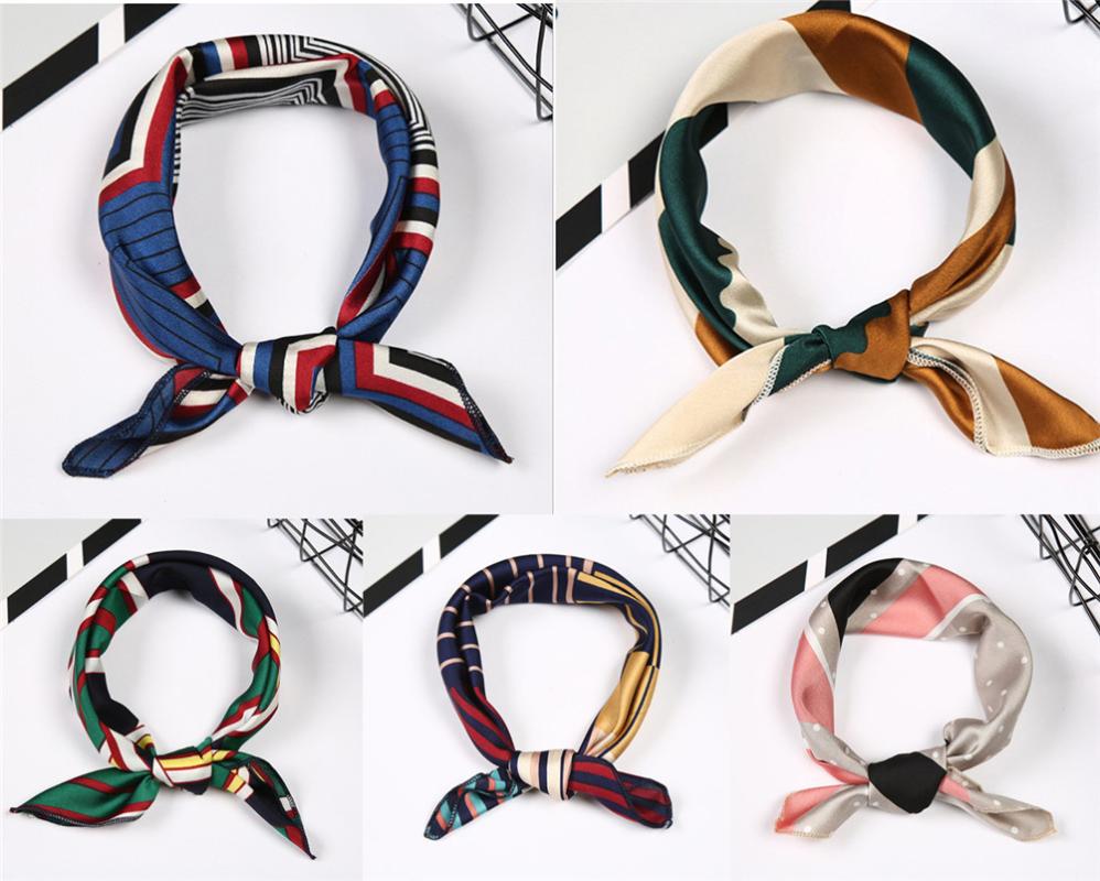 

Women Spring Summer Head Neck Hair Tie Band Neckerchief Square Scarf Fake Silk Wraps Elegant Floral