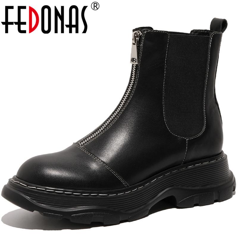 

FEDONAS Fashion Women's Leather Winter Boots For Girls Genuine Leather Platform 2021 Newest Working Office Lady Ankle Boots, Heiniupir