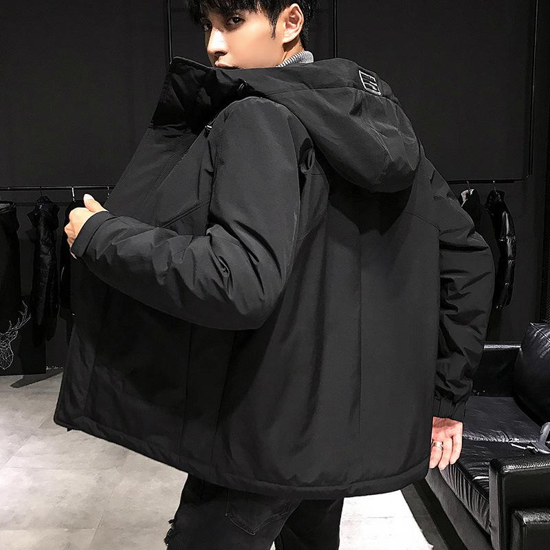 

new 2020 down jacket brief paragraph popular logo handsome male sports leisure hooded jacket winter fashion warm coat, Black