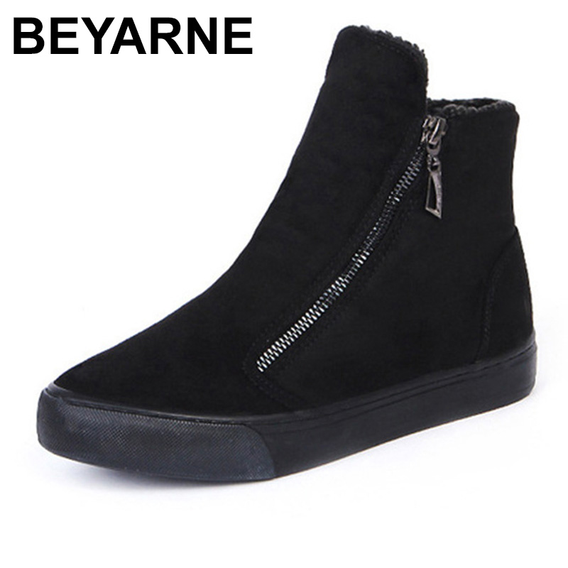 

BEYARNE2020 winter snow boots for women winter shoes with warm plush zipper for cold fashion boots women brand Sweet, Black