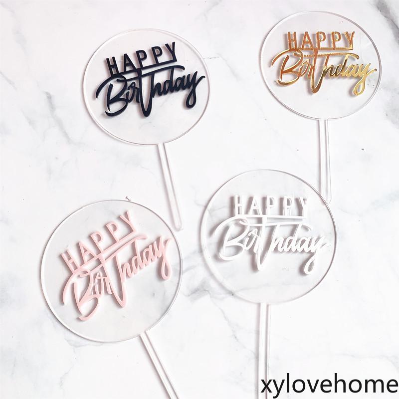 

Happy Birthday Acrylic Cake Topper Gold Circle Double Layer Cupcake Topper Birthday Party Cake Decorations Festive & Party Supplies