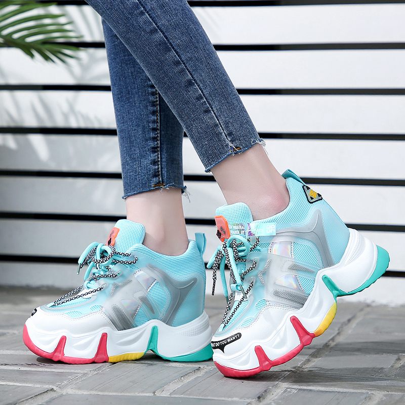 

Rimocy Spring Breathable Chunky Platform Sneakers Women 2020 Fashion Colorful Heels Vulcanized Shoes Woman Hidden Wedge Sneakers LJ201019, Black;white