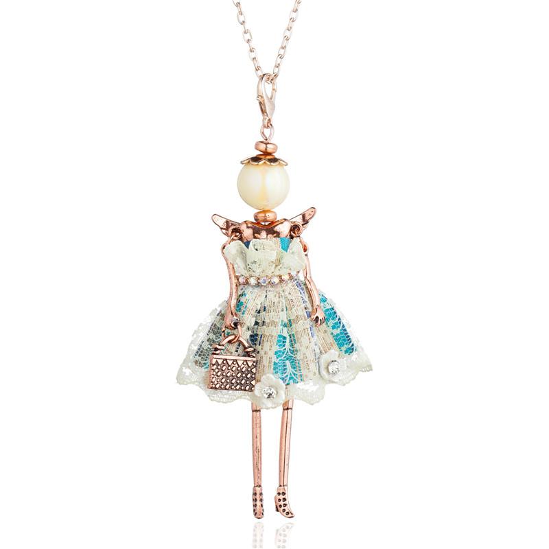 

Multicolor Floral Lace Dress Dacing Doll Necklace Paris Girl Long Chain Statement Necklace For Women Maxi Jewelry Collier Femme