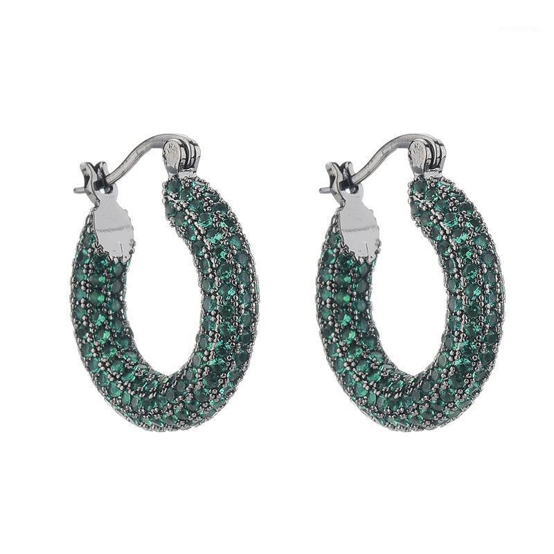 

New large geometric cicle earrings for women desigen inlaid green white zircon high-quality luxury banquet gift ear clip jewelry1
