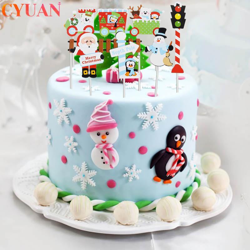 

Merry Christmas Cake Topper Santa Claus Christmas Tree Cake Toppers New Year Birthday Dessert Decorations Gifts
