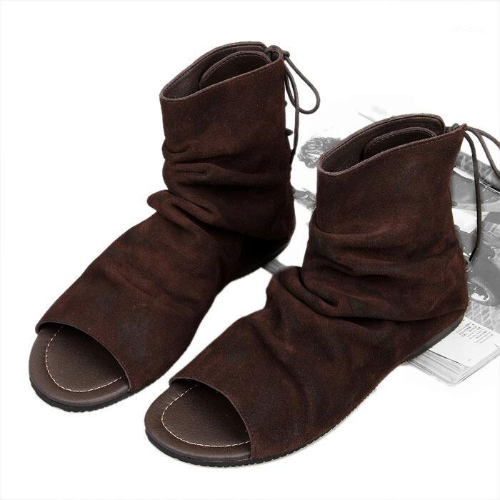 

Brown Black Cow leather High top Open toe Ankle Gladiators Summer Hot Leisure Sandals1