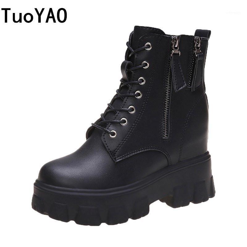 

Ankle Short Boots Women Ladies Zipper Autumn Punk Boots Casual Shoes 9.5cm Wedge Heels Black Leather Motorcycle Woman New1