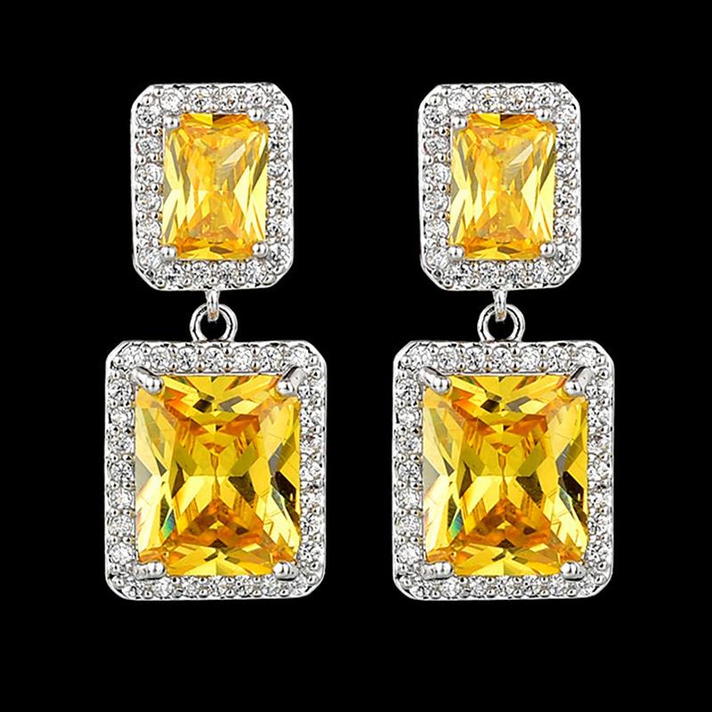 

BIJOX STORY Women Earrings 100% 925 Sterling Silver Retro Style Ruby Sapphire Yellow Rectangular Women Fashion Earring Wholesale