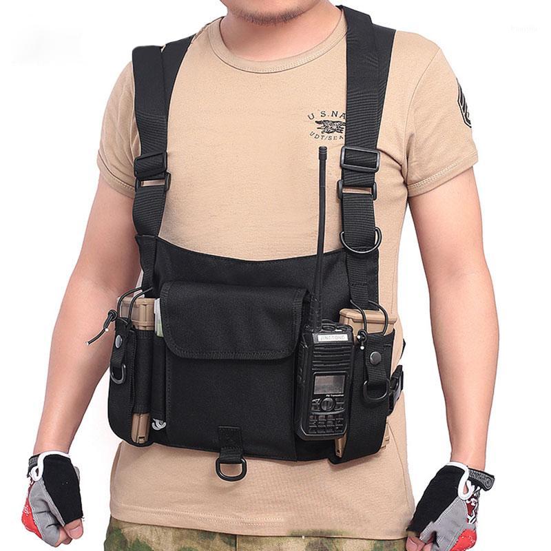

Outdoor Tactical Nylon Vest Bag Army Chest Rig Pack Holster Walkie Talkie Radio Waist Pack Pouch1, Black