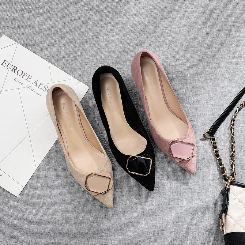 

2021 New Autumn and Winter Pointed Heels Only Buckle Women's Shoes 50d9, Black