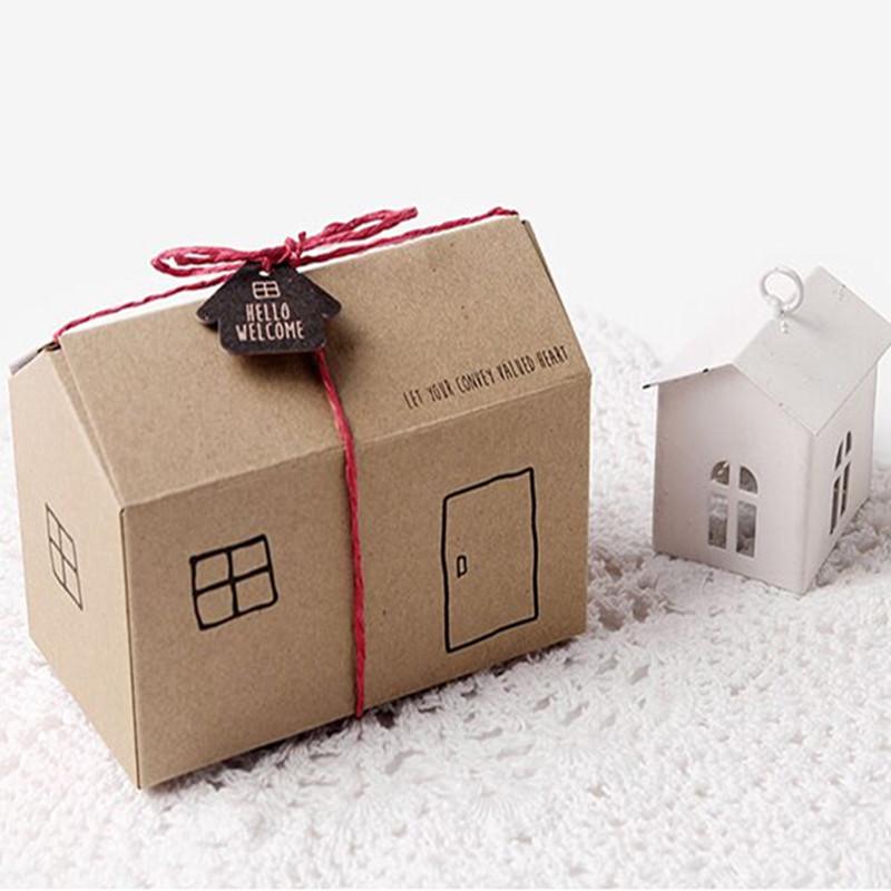 

20pcs Cute Small House Shape Baby Shower Candy Boxes Baking Packaging brown /White Wedding Party Favor Candy Gift Box