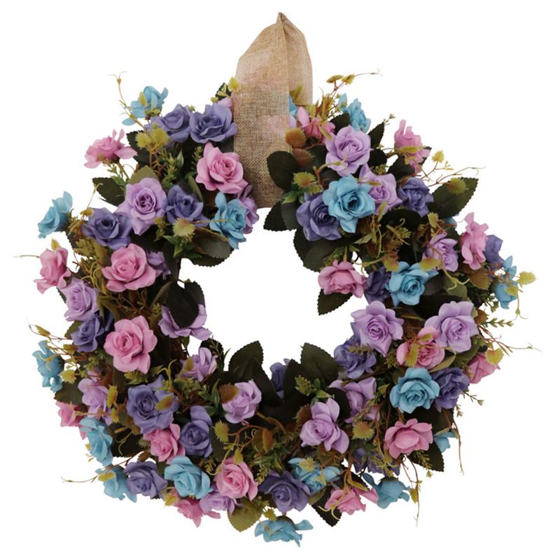 

Simulated Rose Garland Creative Wall Hanging Wreath Wedding Hanging Garland Wreath Knot Peony Flower Wall Decoration, Blue