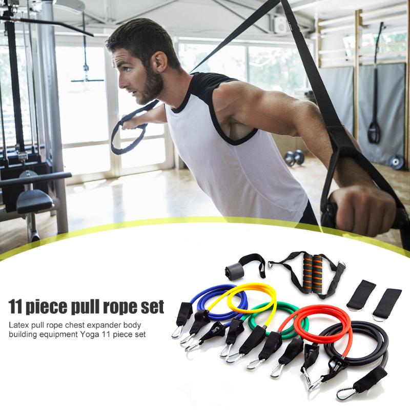 

11pcs/set Resistance Band TPE Elastic Pull Rope Home Gym Fitness Workout Sports Body Building Equipment Tool for Office Staff