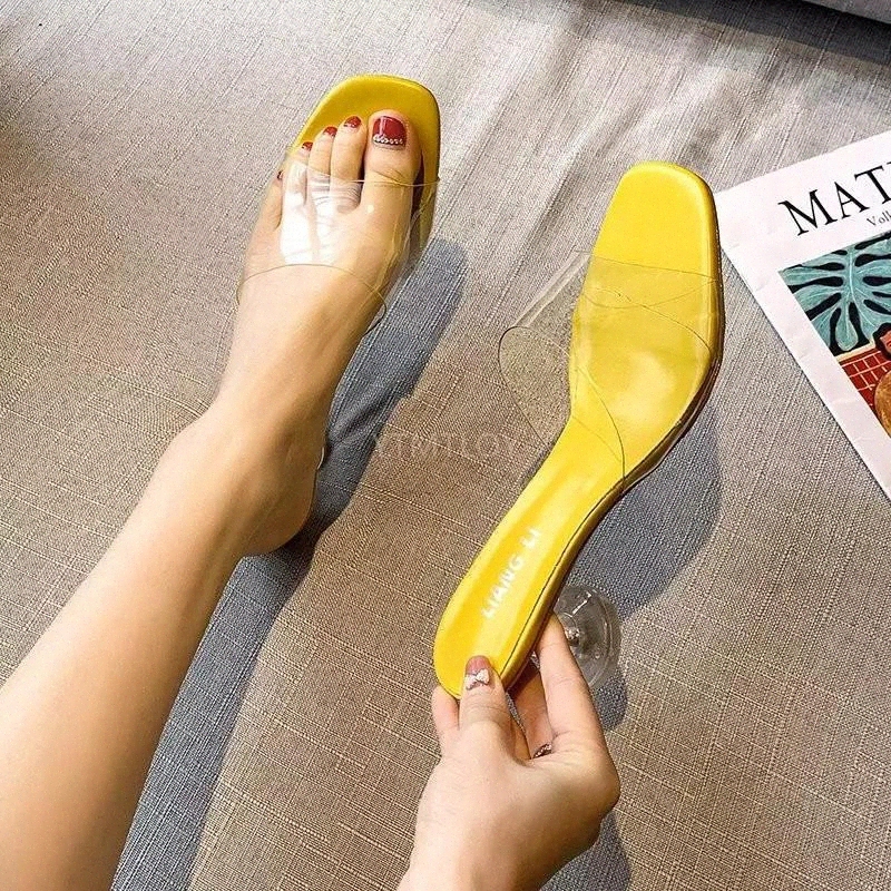 

Transparent High Heels Women 2021 New Stiletto Summer Crystal Sandals Slippers PVC Zapatillas Mujer Casa Beach #6y9y