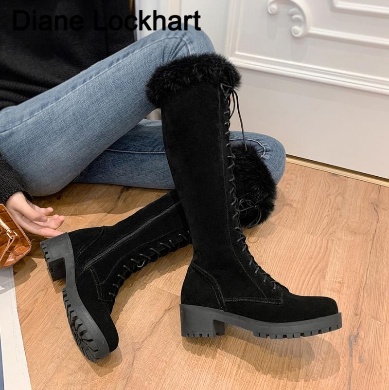 

Dropship 2020 Large Size 43 Winter Warm Fur Shoes Woman Outdoor Snow Boots Women Shoelaces Knee High Boots Female Nubuck Shoe, Brown