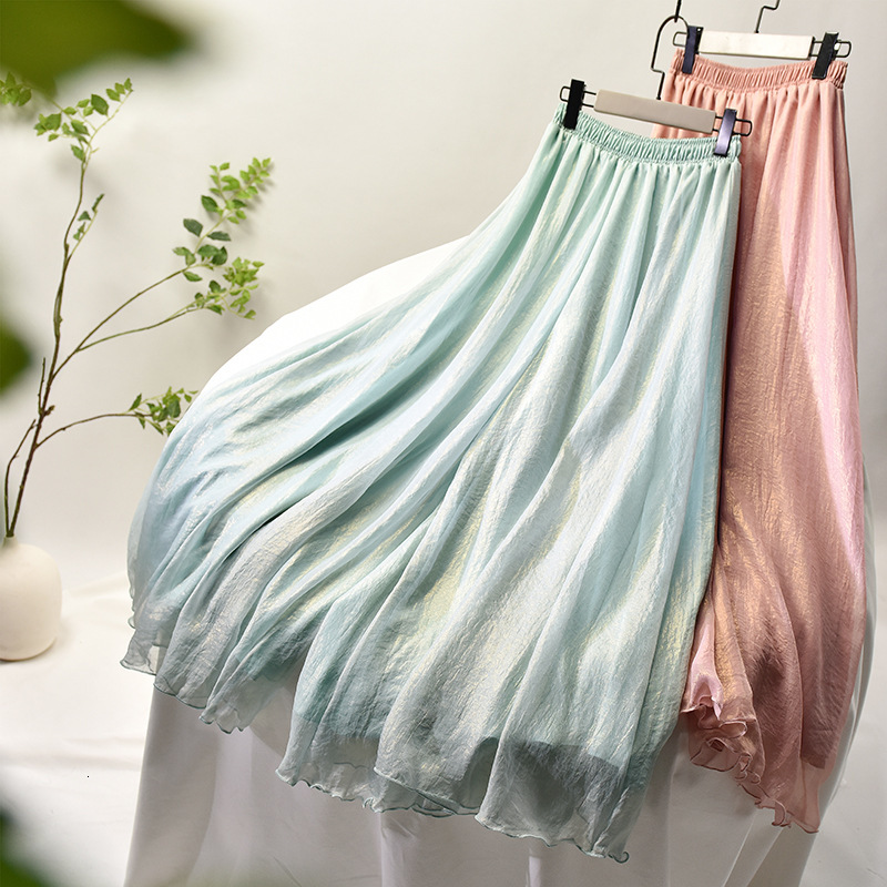 

2021 New Summer Chiffon Top Brand High Quality Two Layer Women Wide Leg Oversized Boho White Pants Female Trousers 11l3, Gray