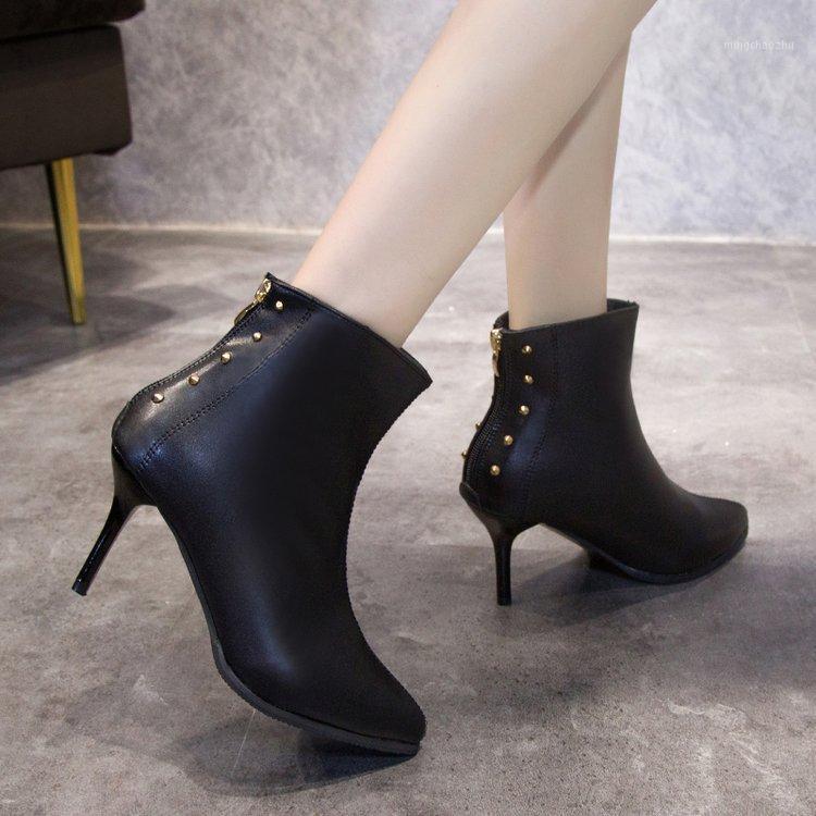 

Women's high-heeled willow stud boots boots women 2020 new women's autumn pointed toe stiletto women1, Black