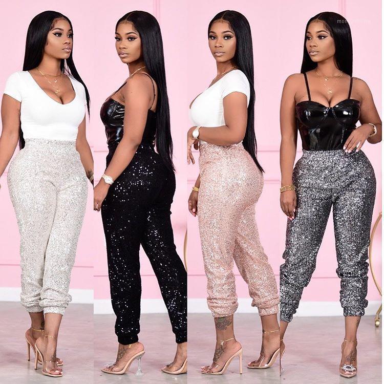 

2020 Autumn Women Pants High Waist Sexy Sparkle Party Club Trouser Costume Ladies' Coated Casual Sequined Pants Ladies Leggings1, C pink
