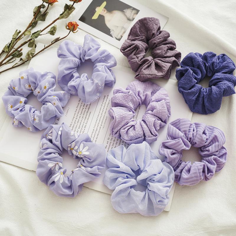 

2021 New Purple Chrysanthemum Hair Scrunchies Elastic Hair Bands Ties Rope Bands Ponytail Accessories 8Style