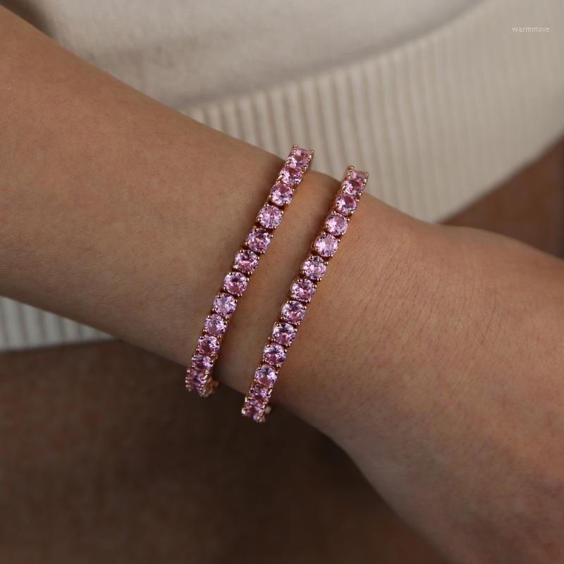 

5mm pink cz Tennis Bracelets Iced Out Chain Crystal Wedding Bracelet For Women Men Gold Silver color Bracelet Jewelry1
