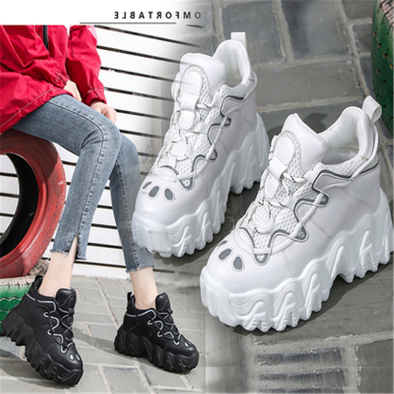 

Female 2021 New Tennis Autumn Crocheted Forming White Ten High Heels Outdoors Breathable Shoes Woman EQ92, Black