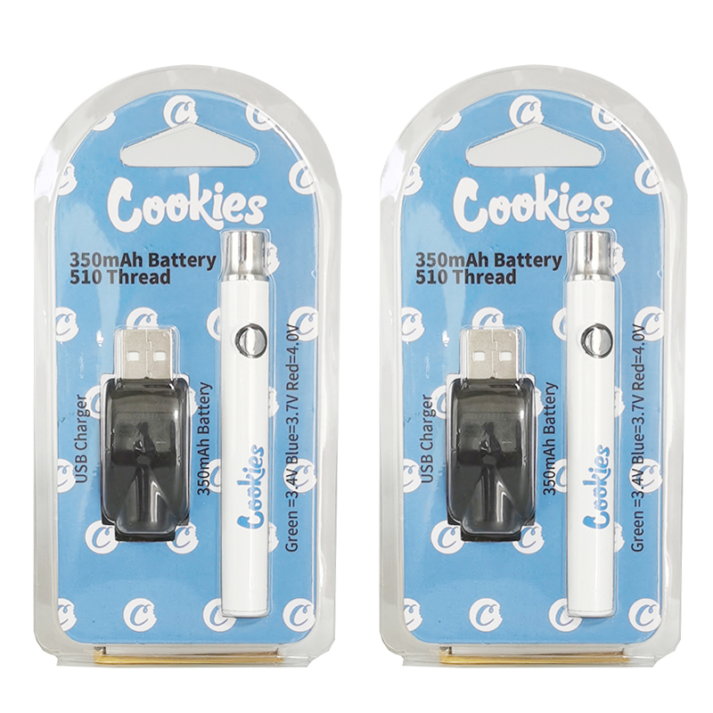 

Cookies Vape Pens Battery 350mAh Preheating Vape Cartridges Batteries USB Charger Adjustable Voltage 510 Thread Battery Clamshell Packaging