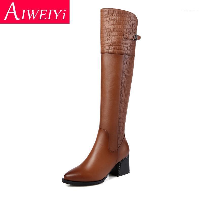 

New Fashion Women Shoes Boots Knee High Boots Winter Pointed Toe Genuine Leather High Heel Big Size Black1, Black
