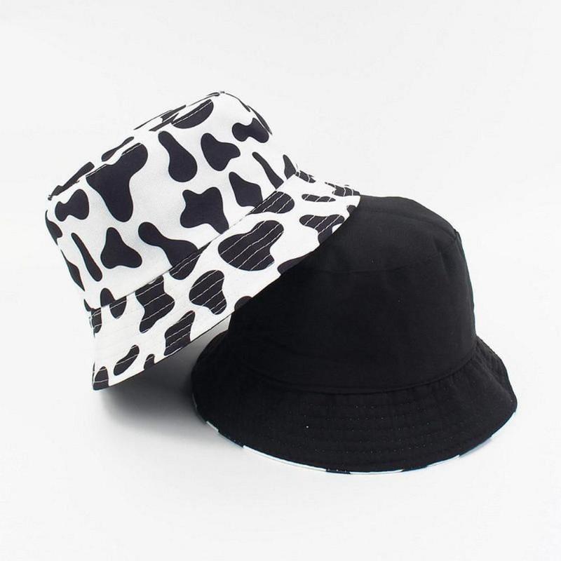 

Cow Print Hat Outdoor activities travel Double-sided Fisherman's hat Sun Basin Bucket Foldable Beach gorras mujer1