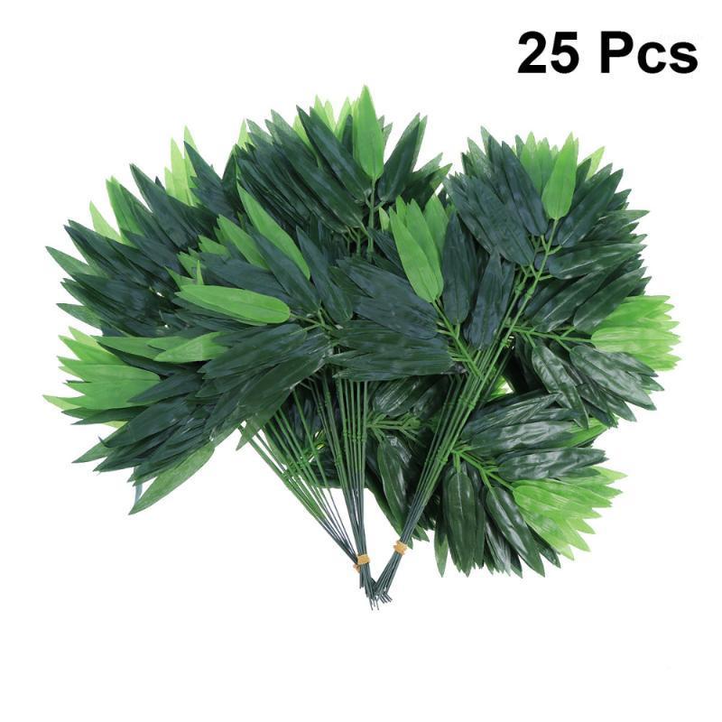 

25Pcs Artificial Green Bamboo Leaves Fake Green Plants Greenery Leaves Caliduct Decor for Home Hotel Office (Green)1