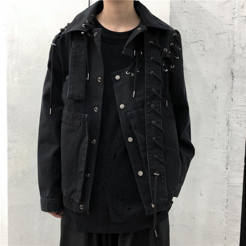 

2021 New Self-made Man Asymmetric Dark Heavy Design Decomposed Denim Jacket. FXVQ, Black