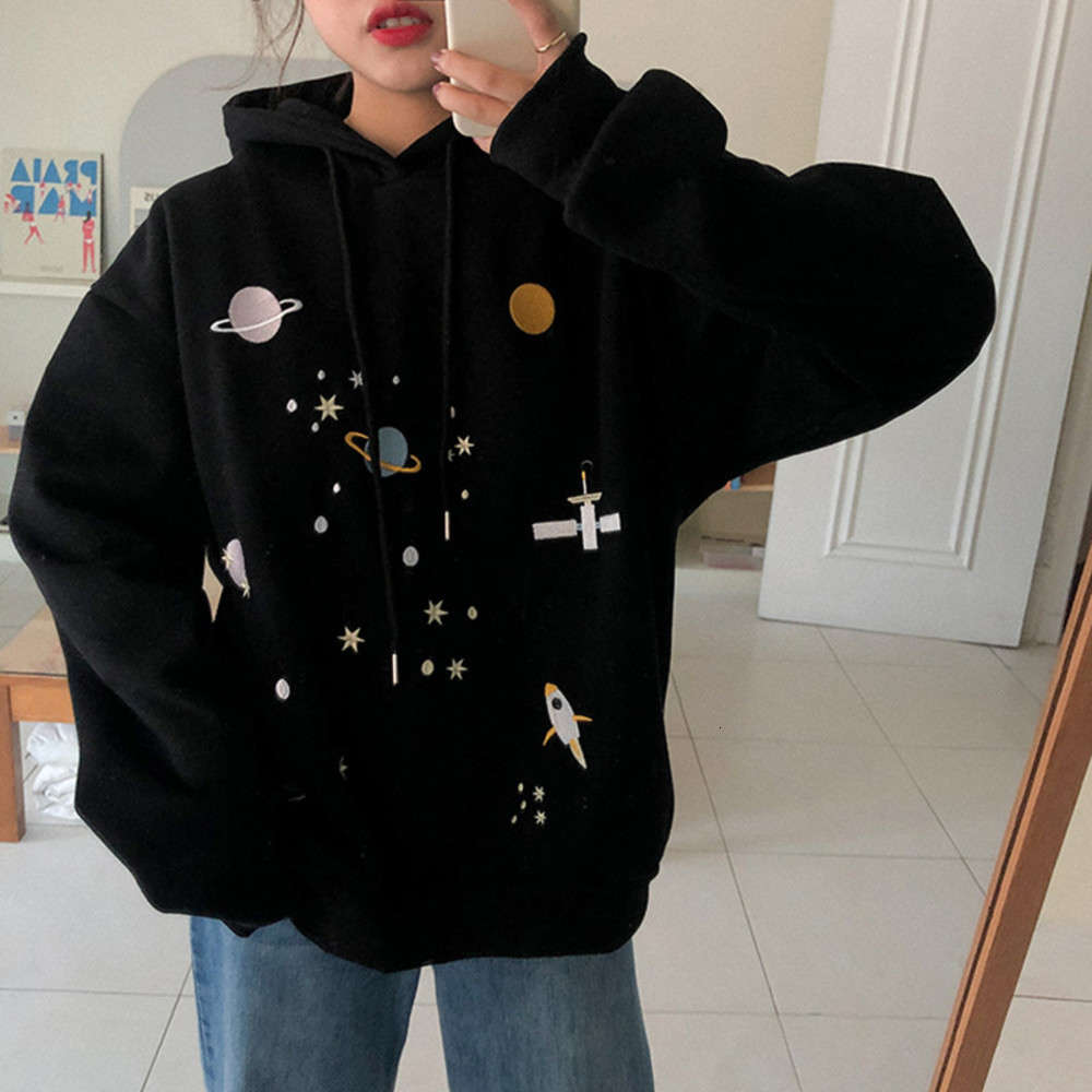 

3 colors 2021 autumn winter preppy style cartoon print thicking hoodies womens sweatshirts and pullovers (F3827