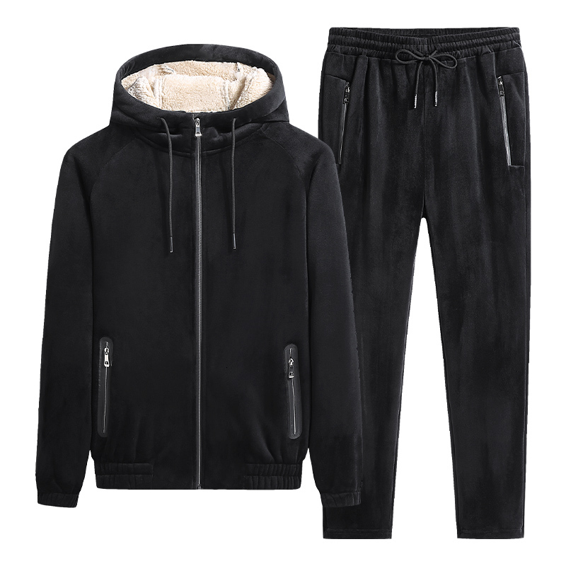 

2021 New Plus Size 9xl 8xl 7xl Men 2 Piece Sets Fleece Tracksuits Winter Thicken Hoodie Sweatpants Set Male Zipper Hooded Sportswear Suit O4, 9590 black
