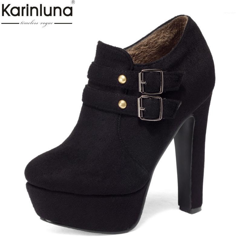 

Karin 2020 Big Size 43 elegant flock super high heels office lady boots Ankle Boots Women Shoes Party Woman booties female1, Black