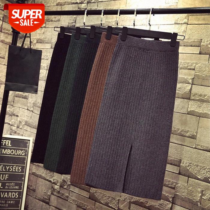

Women's Pencil skirt New Knitted Autumn Winter Thick High Waist Women Skirts Female Young Girl Cold Large Size Japan Falda #jD9f, White;black