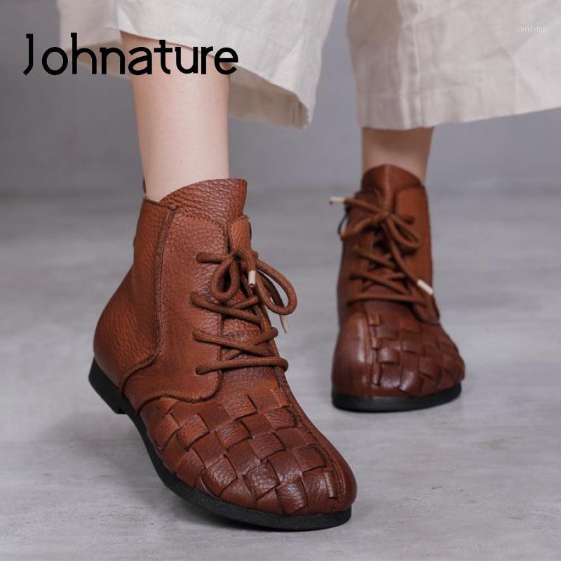 

Johnature Women Boots Winter 2020 New Women Shoes Genuine Leather Lace-up Round Toe Flat With Zip Handmade Ankle Platform Boots1, Black