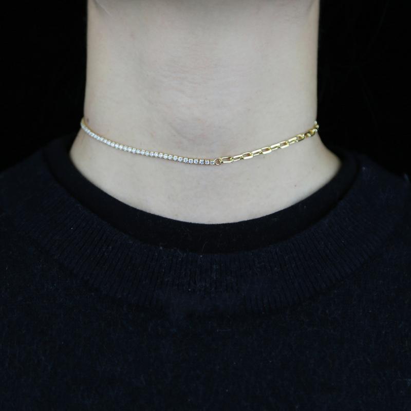 

Chokers Gothic Fashion Half Paper Clip Asymmetry Cz Chain Chocker Jewelry For Women Men Simple Punk Tennis Chian Collar Necklace Gift