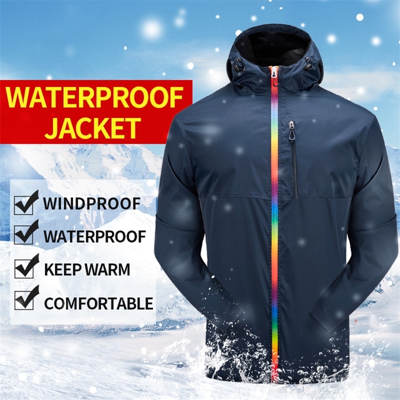 

Hooded Waterproof Jacket Lightweight Windproof Rain Jacket Outerwear Gradient ZippeHiking Jacket Outdoor 201114, Black