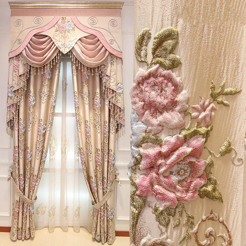 

European Customized High grade Jacquard Curtains For Living Room Luxury Flower Curtain for Bedroom, Tulle